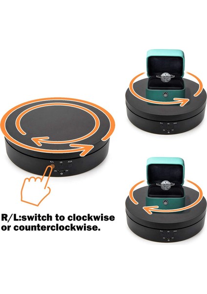 2x Black Rechargeable Turntable Display Stand, 360 Degree Rotation Speed/angle Adjustable (Yurt Dışından)