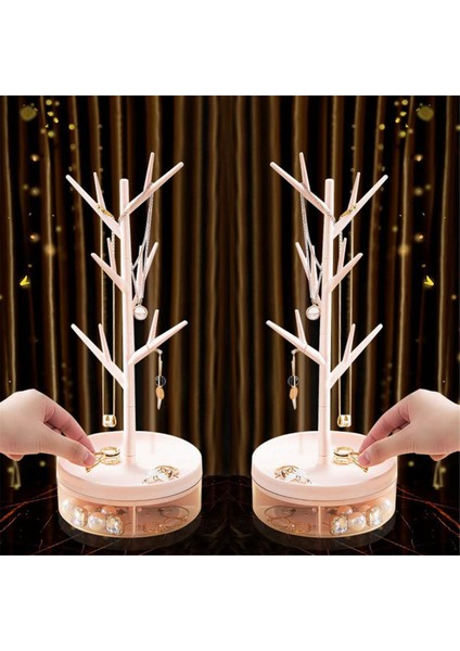 Branch Jewelry Rack With Rotatable Base And Storage Box Tree Tower Rack Hanging Organizer, Pink (Yurt Dışından) fırsatları