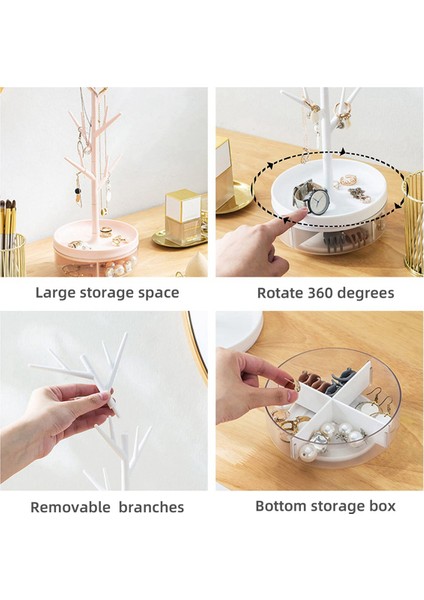 Branch Jewelry Rack With Rotatable Base And Storage Box Tree Tower Rack Hanging Organizer, Pink (Yurt Dışından) indirimleri