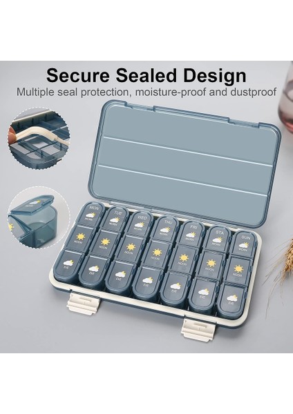 Pill Organizer 3 Times A Day, 7 Day Pill Box - Weekly Travel Pill Container, Medicine Dispenser Vitamins Case, Blue (Yurt Dışından)