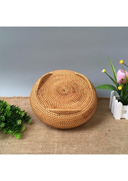 Storage Basket Hand-Woven Rattan Woven With Cover Round Primary Color Chinese Jewelry Snacks Tea Set Storage Box (Yurt Dışından) fiyatları