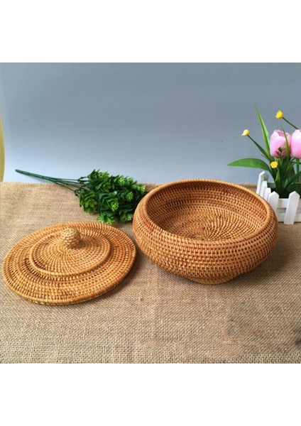 Storage Basket Hand-Woven Rattan Woven With Cover Round Primary Color Chinese Jewelry Snacks Tea Set Storage Box (Yurt Dışından) modelleri
