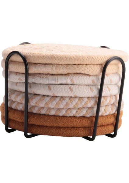 8 Pcs Drink Coasters With Holder, 4 Colors Absorbent Coasters For Drinks, Cotton Woven Coaster Set For Home Decor A (Yurt Dışından)