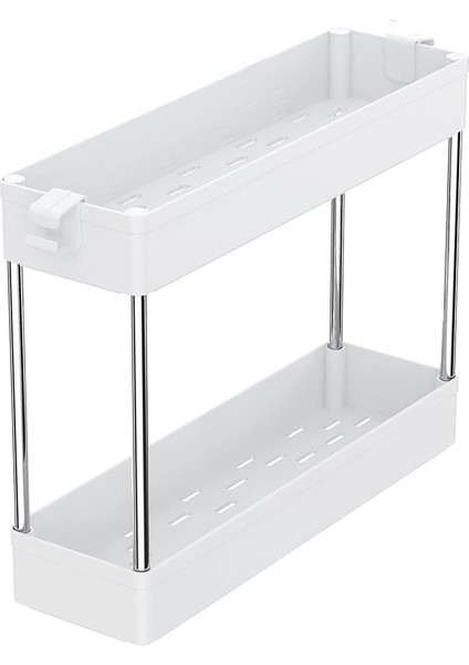 Depolama Rafı Ev Banyo Tuvalet Kozmetik Mutfak Dolabı Masa Depolama Rafı Depolama Rafı Kanca ile Beyaz (Yurt Dışından)