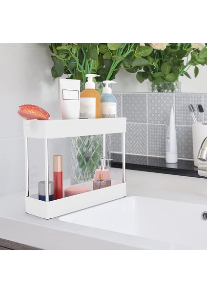 Depolama Rafı Ev Banyo Tuvalet Kozmetik Mutfak Dolabı Masa Depolama Rafı Depolama Rafı Kanca ile Beyaz (Yurt Dışından) fırsatları