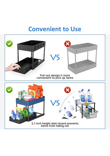 Lavabo Altı Düzenleyicileri ve Depolama, Kancalı Banyo Mutfak Için 2 Katmanlı Büyük Kapasiteli Lavabo Düzenleyici Depolama, Siyah (Yurt Dışından)