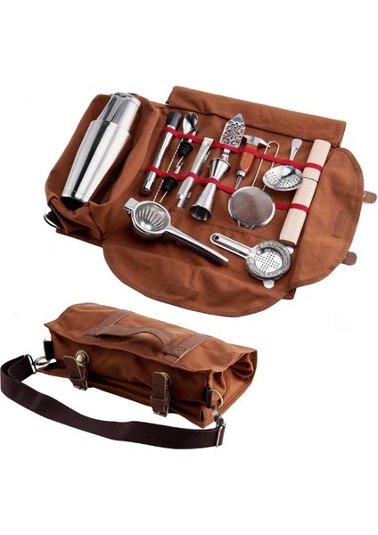 Bar Barmen Taşıma Çantası Barmen Kanvas Araç Seti Paketi Bar Aletleri Kokteyl Shaker Seti Saklama Çantası Sadece (Yurt Dışından) fiyatları