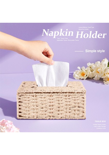 Rattan Tissue Box, Vintage Napkin Holder, Case Clutter Storage Container Cover, Living Room Desk Decoration (Beige) (Yurt Dışından) indirimleri
