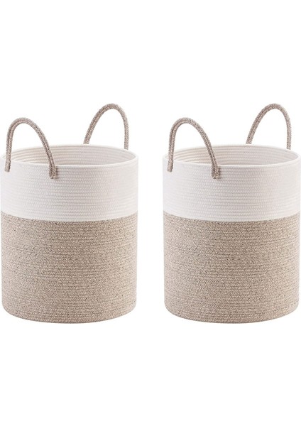 2x Decorative Woven Cotton Rope Basket, Tall Laundry Basket/hamper, Blanket Basket For Living Room (Yurt Dışından)