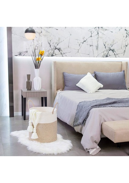 2x Decorative Woven Cotton Rope Basket, Tall Laundry Basket/hamper, Blanket Basket For Living Room (Yurt Dışından) fiyatları