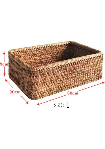 Hand-Woven Rectangular Rattan Wicker Basket Fruit Tea Snack Bread Picnic Cosmetic Storage Box Kitchen Household Tools-L (Yurt Dışından) indirimleri
