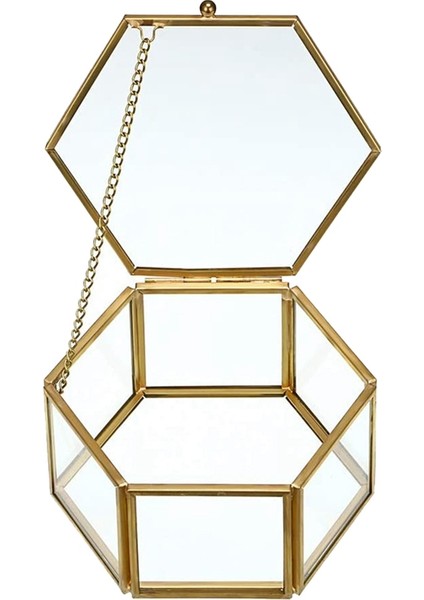 Glass Vintage Jewelry Box Golden Geometric Jewelry Display Organizer Box Home Decorative Box For Storage (Medium) (Yurt Dışından) fırsatları