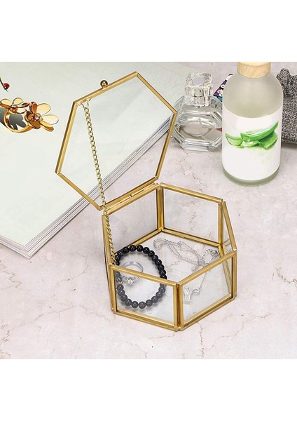 Glass Vintage Jewelry Box Golden Geometric Jewelry Display Organizer Box Home Decorative Box For Storage (Medium) (Yurt Dışından) indirimleri