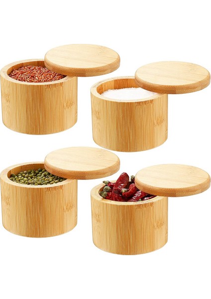 Döner Kapaklı Bambu Tuz Saklama Tuz ve Baharat Saklama Kutusu Saklama Bölmesi Mutfak Için Tuz Bambu Biber Kutusu (Yurt Dışından)