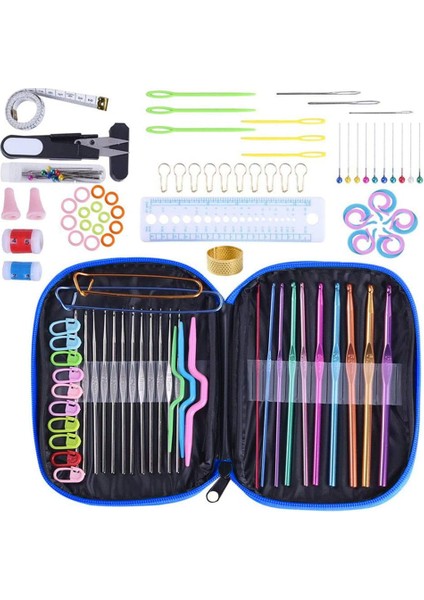 100 Adet Tığ Kanca Seti Iplik Örgü Iğneleri Dikiş Araçları Örgü Ölçer Dikiş Dıy Zanaat Araçları Kiti (Mavi) (Yurt Dışından)