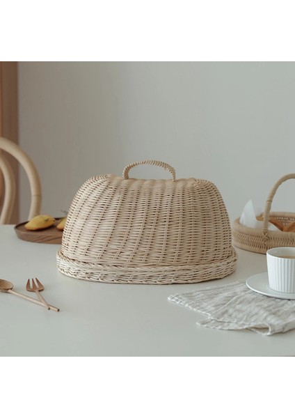 Rattan Ekmek Tepsisi Kapağı Ev Mutfak Yemek Örtüsü Anti-Uçan Böcekler Ekmek Sepeti Doğal El Yapımı Meyve Aperatif Tepsileri (Yurt Dışından)