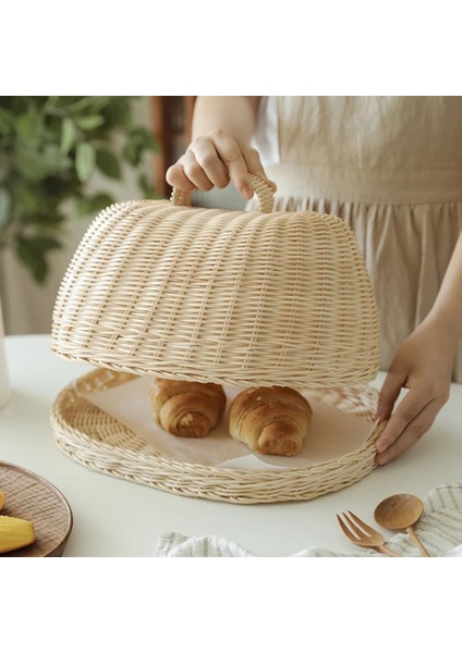 Rattan Ekmek Tepsisi Kapağı Ev Mutfak Yemek Örtüsü Anti-Uçan Böcekler Ekmek Sepeti Doğal El Yapımı Meyve Aperatif Tepsileri (Yurt Dışından)