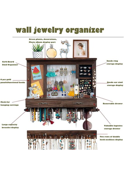 Takı Organizatör Duvara Monte Takı Organizatör Örgü Rustik Asılı Takı Tutucu Küpe Kolye Çekmeceli (Yurt Dışından) modelleri