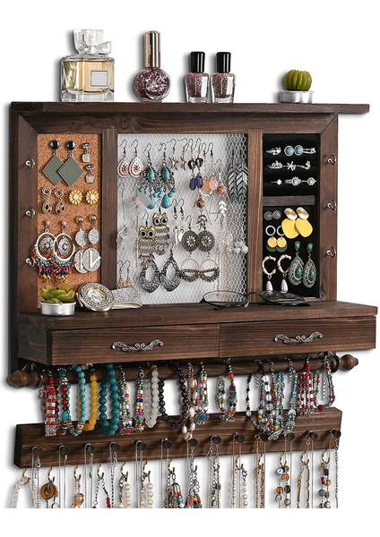 Takı Organizatör Duvara Monte Takı Organizatör Örgü Rustik Asılı Takı Tutucu Küpe Kolye Çekmeceli (Yurt Dışından) fırsatları