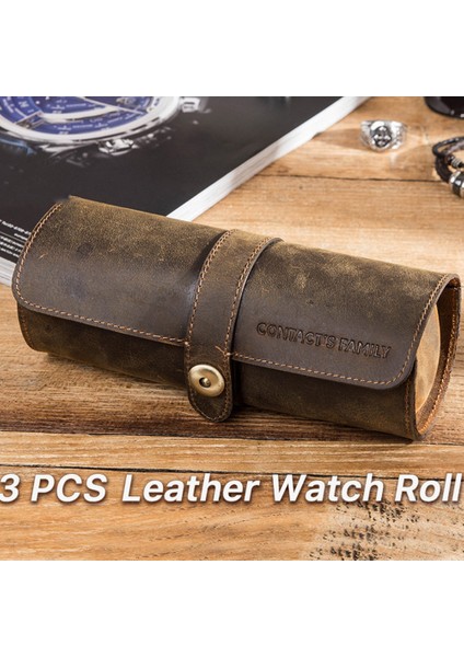 Aile 3 Yuvalı Saat Rulosu Ekran Saklama Kutusu, Retro Inek Derisi Seyahat Saat Çantası, Bilek Takı Kesesi Organizatör (Yurt Dışından) modelleri