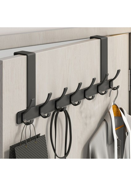 Free Punching Door Behind The Bathroom Black Hook Bedroom Storage Hanger Storage Rack 7 Hooks Door Rear Hook (Yurt Dışından) modelleri