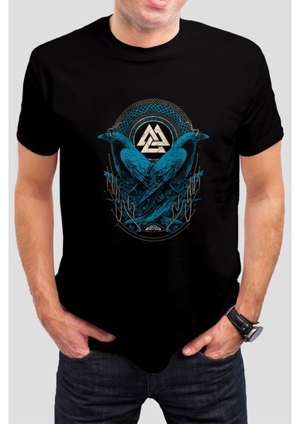 Karga Baskılı Siyah Unisex T-Shirt C485