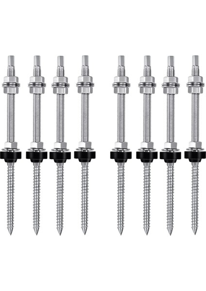 Hanger Bolts, M10 x 200 Mm, Pre-Assembled, V2A, Height-Adjustable, For Photovoltaic Solar Mounting Roofs, 8 Pack (Yurt Dışından)