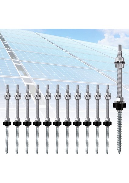 Hanger Bolts, M10 x 200 Mm, Pre-Assembled, V2A, Height-Adjustable, For Photovoltaic Solar Mounting Roofs, 8 Pack (Yurt Dışından)