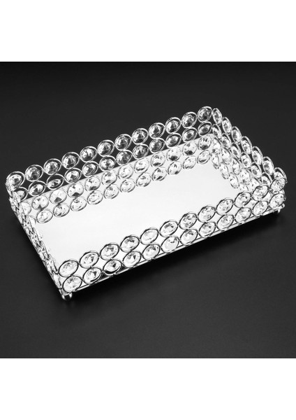 Kristal Dikdörtgen Kozmetik Tepsi Takı Biblo Organizatör Ayna Dekoratif Tepsi Parfüm Cilt Bakımı Organizatör (Gümüş) (Yurt Dışından) indirimleri