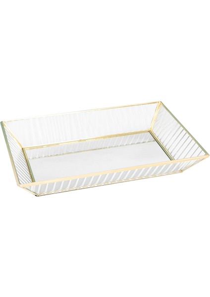 Aynalı Cam Makyaj Tepsisi Vintage Altın Metal Dekoratif Takı Tepsisi Vanity Kozmetik Parfüm Organizatör Dresser S (Yurt Dışından)
