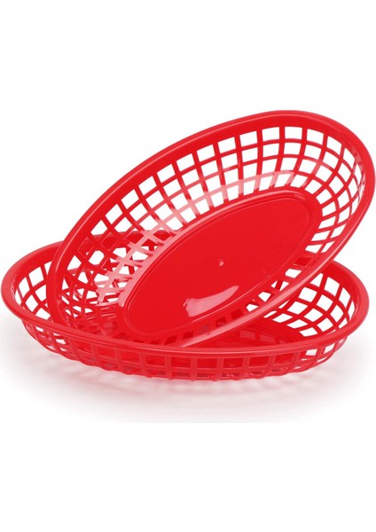 24 Adet Plastik Sepet Servis Tepsisi Patates Kızartması Sepeti Oval Fast Food Tepsisi Restoran Bar Kızartması Yemek Servis Tepsisi Kırmızı (Yurt Dışından)