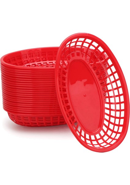 24 Adet Plastik Sepet Servis Tepsisi Patates Kızartması Sepeti Oval Fast Food Tepsisi Restoran Bar Kızartması Yemek Servis Tepsisi Kırmızı (Yurt Dışından) fiyatları