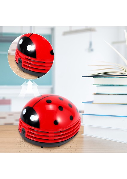 Uğur Böceği Desenli Pilli Mini Elektrikli Süpürge, Kırmızı (Yurt Dışından)