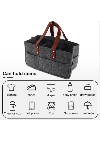 Baby Diaper Organizer Holder Shower Basket Nursery Storage Bin Car Storage Basket Wipes Toys Tote Bag Dark Grey (Yurt Dışından) fırsatları