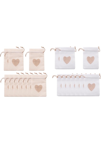 Çuval Bezi Çanta, 20 Paket 4x5.5 Inç Ipli Kalp Çuval Bezi Hediye Çantası Şeker Torbalar Keten Cepler 's Günü Noel Için (Yurt Dışından) fırsatları
