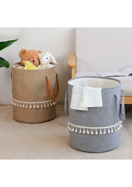 Katlanabilir Örgülü Kumaş Çamaşır Sepeti Pamuk Keten Kirli Giysiler Saklama Sepeti Çeşitli Eşyalar Organizatör Kahverengi (Yurt Dışından) modelleri