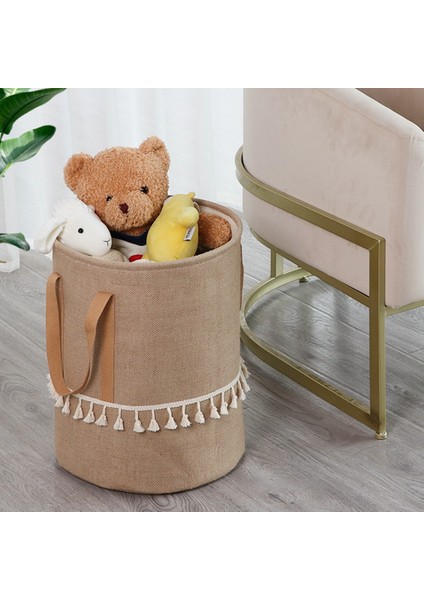 Katlanabilir Örgülü Kumaş Çamaşır Sepeti Pamuk Keten Kirli Giysiler Saklama Sepeti Çeşitli Eşyalar Organizatör Kahverengi (Yurt Dışından) fırsatları
