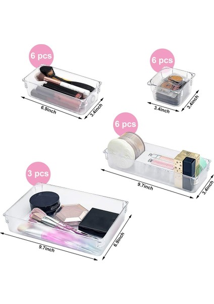 21 Adet Çekmece Depolama Sistemi Çok Boyutlu Çekmece Yöneticisi Şeffaf Makyaj Depolama Çekmecesi Ofis Bilgisayar Masaüstü Için (Yurt Dışından) fırsatları