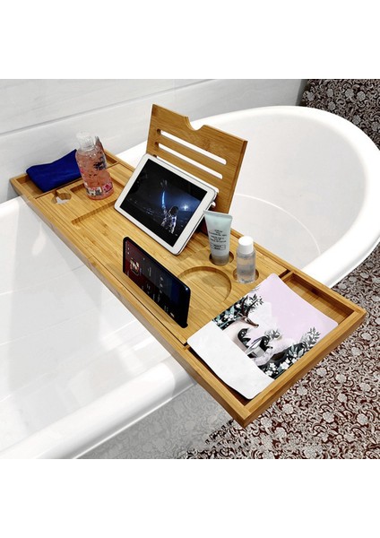 Bambu Küvet Caddy Tepsi Küvet, Ayarlanabilir Banyo Küvet Organizatör Kitap Tablet Şarap Bardağı Bardak Havlu Tutucu (Yurt Dışından) indirimleri