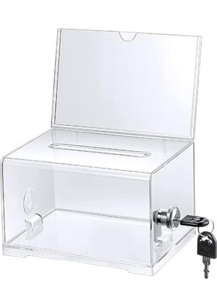 1 Pack Acrylic Donation Box With Lock, Clear Ballot Box With Sign Holder, Suggestion Box For Fundraising (Yurt Dışından)