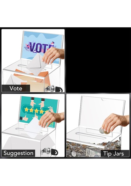 1 Pack Acrylic Donation Box With Lock, Clear Ballot Box With Sign Holder, Suggestion Box For Fundraising (Yurt Dışından)