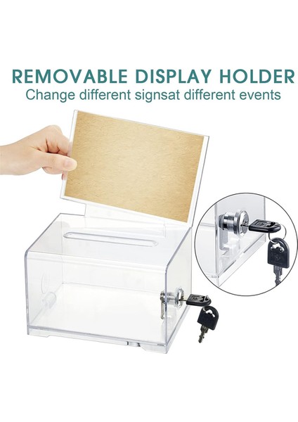 1 Pack Acrylic Donation Box With Lock, Clear Ballot Box With Sign Holder, Suggestion Box For Fundraising (Yurt Dışından)