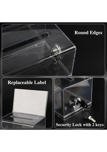 1 Pack Acrylic Donation Box With Lock, Clear Ballot Box With Sign Holder, Suggestion Box For Fundraising (Yurt Dışından)