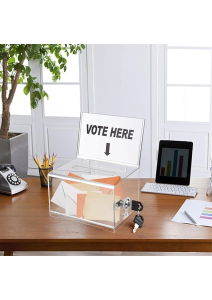 1 Pack Acrylic Donation Box With Lock, Clear Ballot Box With Sign Holder, Suggestion Box For Fundraising (Yurt Dışından)