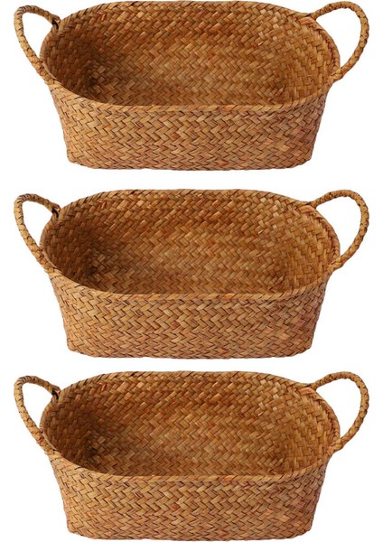 3x Hasır Dokuma Depolama Sepeti Mutfak El Yapımı Meyve Tabağı Rattan Piknik Gıda Ekmek Kutusu Orta (Yurt Dışından)