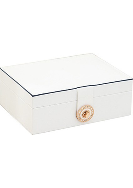 Mücevher Kutusu Çift Katmanlı Büyük Kapasiteli Küpe Saklama Kutusu Yüzük Takı Bileklik (Beyaz) (Yurt Dışından)