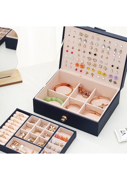 Mücevher Kutusu Çift Katmanlı Büyük Kapasiteli Küpe Saklama Kutusu Yüzük Takı Bileklik (Beyaz) (Yurt Dışından) fiyatları