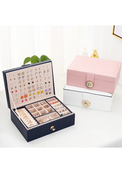 Mücevher Kutusu Çift Katmanlı Büyük Kapasiteli Küpe Saklama Kutusu Yüzük Takı Bileklik (Beyaz) (Yurt Dışından) modelleri