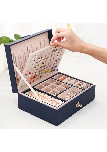 Mücevher Kutusu Çift Katmanlı Büyük Kapasiteli Küpe Saklama Kutusu Yüzük Takı Bileklik (Beyaz) (Yurt Dışından) fırsatları