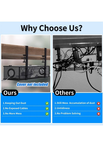 Under Desk Cable Management Box Tray Under Desk Wire Management Box Clamp Under Table Cord Management Organizer (Yurt Dışından)